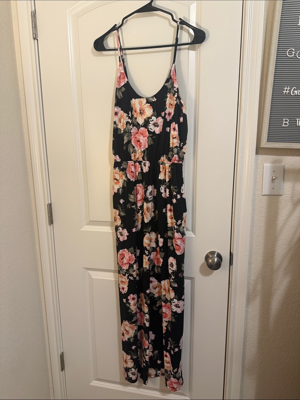 white birch Black Floral Spaghetti-Strap Maxi Dress